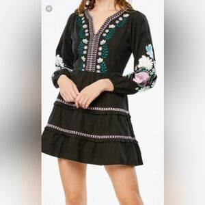 NEW !  ROLLER RABBIT  Black Dress with Floral Embroidery size XL